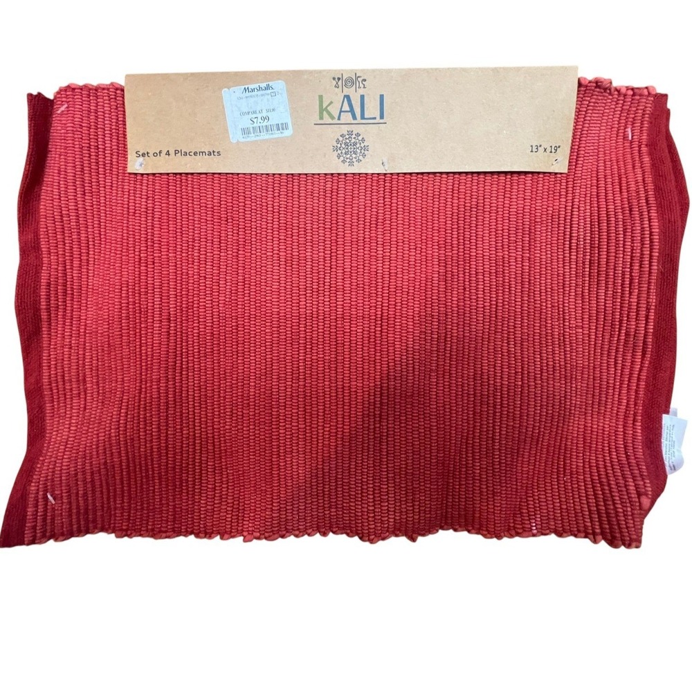 Kali Placemats Set of 4 Unisex 13x19 Red Brand New Cotton Ribbed Table Mats